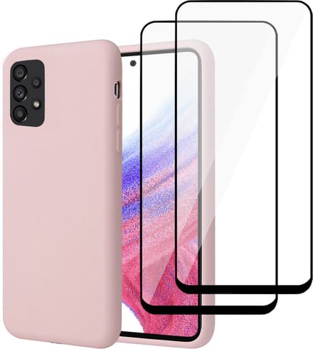 Hoesje geschikt voor Samsung A53 5G + 2x Screenprotector – Full Screen Tempered Glass - Liquid Back Case Cover Rose
