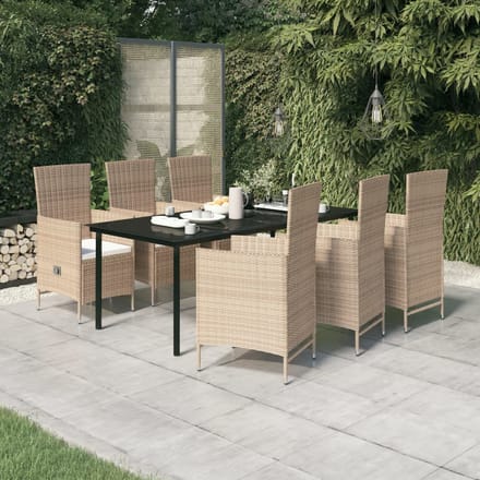 vidaXL - 7-delige - Tuinset - met - kussens - beige