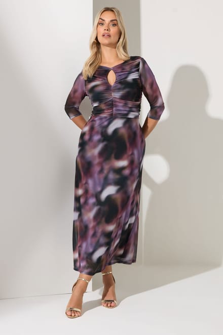 Yours London Paarse Mesh Maxijurk Met Wazige Print Size 42