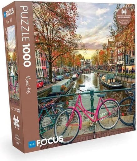 Puzzel Amsterdam Gracht met roze fiets 1000 stukjes