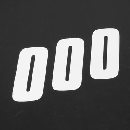 Lot de 3 sticker autocollant numéro de course zéro 0 blanc Blackbird 100x50 pour moto