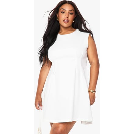 boohoo Dames Plus gestructureerde geplooide shift-jurk | Wit | Maat: 52