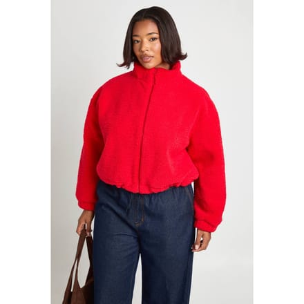 boohoo Dames Plus Zip-Up Teddy-jas | Red | Maat: 28