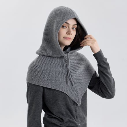 MAGICSHE 2-In-1 Bivakmuts Met Capuchon Sjaal Dames, Winddichte Gebreide Muts Met Sjaal, Slouchy Nekwarmer Balaclava Muts Grijs