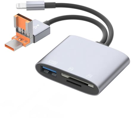 3 IN 1 - USB-C + USB + 8-Pin naar USB + SD + Micro-SD (tf) kaartlezer adapter kabel geschikt voor iPhone en laptop - multifunctioneel - grijs