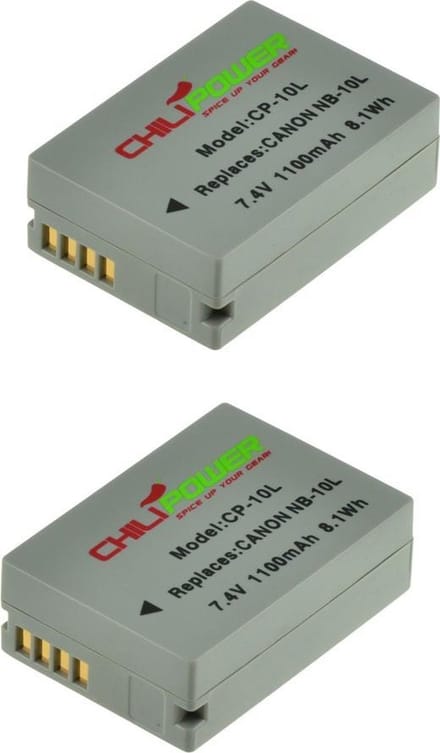 ChiliPower NB-10L accu voor Canon - 1100mAh - 2-Pack