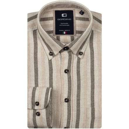 Giordano Overhemd Brando Soft Mélange Flanel Stripe Herringbone Donker Bruin / male