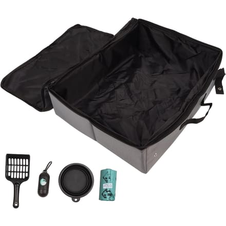 Reis Kattenbak Draagbaar Lekdicht Opvouwbaar Kattenbak met Deksel voor Reizen Kamperen black
