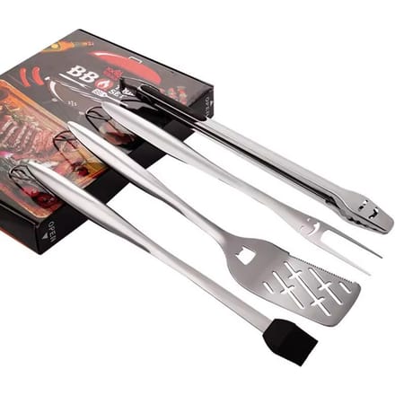 Ensemble d'accessoires de barbecue robustes - Cadeaux pour barbecue - Ensemble d'outils de barbecue 4 pièces avec spatule, fourchette, brosse et pinces à barbecue gray