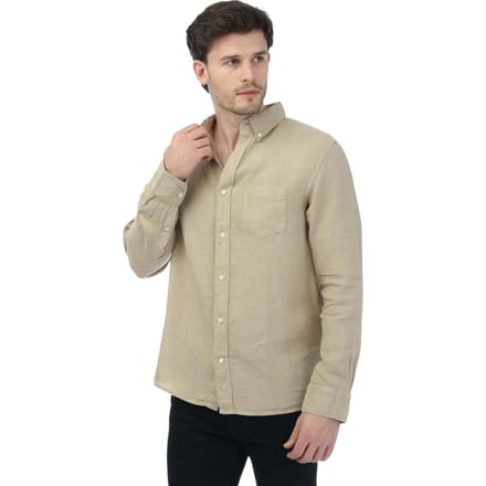Gant Heren Linnen Kledingstuk Geverfd Normaal Overhemd (Beige)