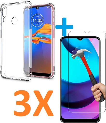 Shockproof Soft TPU hoesje Silicone Case Geschikt voor: Motorola Moto E6S & Moto E6i met 3X Tempered glas Screen Protector