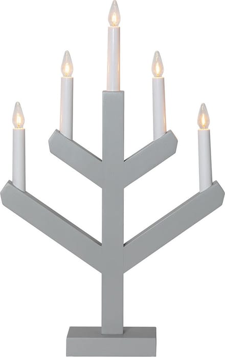 Star Trading kandelaar 'Vinga' van hout, grijs, 5 LED-kaarsen, E10-lamp, H 50 cm, B 32 cm