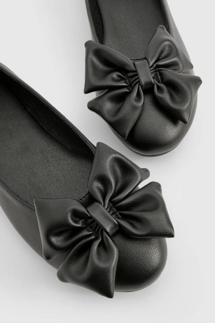 boohoo Dames Bow Round Toe Ballerina | Zwart | Maat: 41