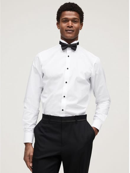 Next - Heren - Slim Fit - Set van overhemd met enkele manchet en een vlinderstrik - Wit