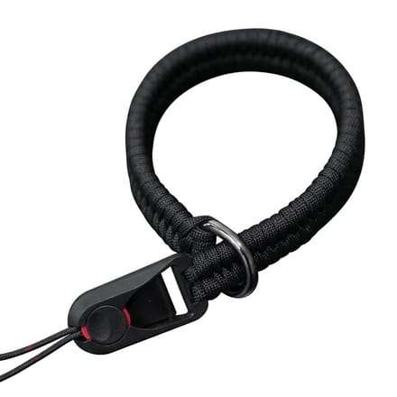 Zwarte verstelbare camera polsband met snelkoppeling – DSLR en spiegelloze camera hand strap met metalen ring