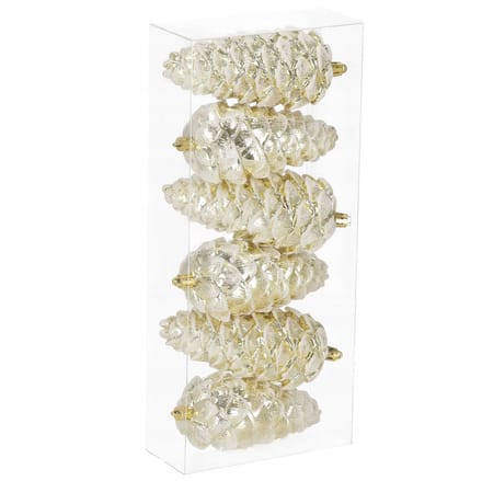 Gouden Glitter Dennenhanger Kegels 6 Stuks - Onbreekbaar