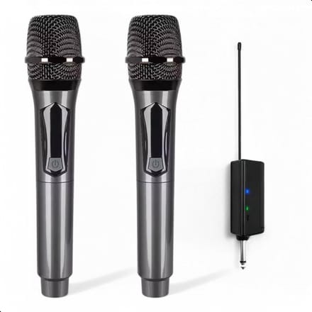 Tech Essentials Draadloze Microfoon - 2 Stuks - USB-C Oplaadbaar - Extra bereik - Karaoke - ASMR - Studio - Geschikt Voor Partybox - 3.5-6.3mm Jack - Dynamisch - Zingen
