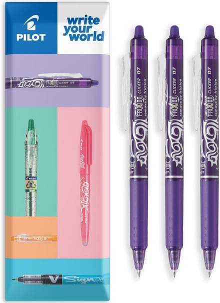 Navulbare Rollerball Pen met Uitwisbare Inkt - Fijne Punt 0,7 mm - Set van 3 - Violet