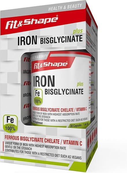 Fit&Shape IJzer Bisglycinaat met Vitamine C – IJzer Supplement – 15 mg – 30 Capsules