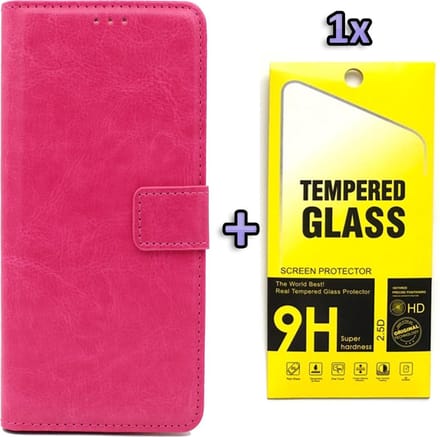 HB Hoesje Geschikt voor Apple iPhone SE (2020) Roze - Portemonnee Book Case & Glazen Screen Protector