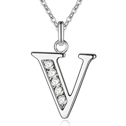 Zilverkleurige Letter V Dames Ketting met Zirkonia