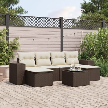 vidaXL - 7-delige - Loungeset - met - kussens - poly - rattan - bruin