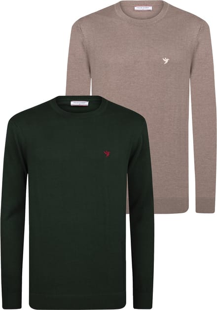 Felix Hardy Sweater Ronde Hals - 2 Pack Heren Bruin-Groen - M