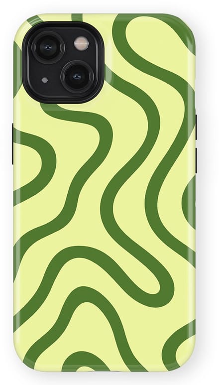 DripCase Curvy Lines Hoesje geschikt voor iPhone 15 | Backcover met Mag | Design Tough Case geschikt voor iPhone 15 Leaf Loop
