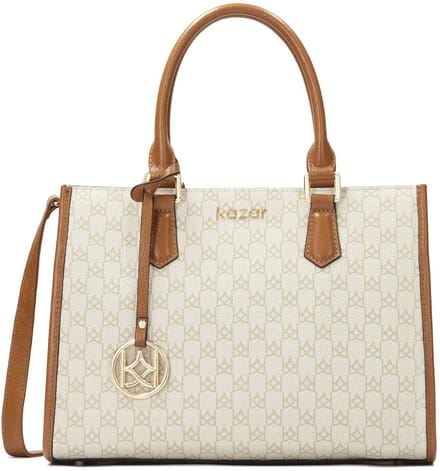Handbag with two hand grips decorated with monograms