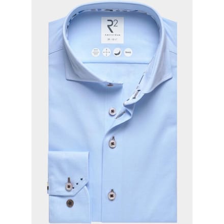 R2 Amsterdam Overhemd extra lange mouw Blauw Solid technical dobby knitted 132.WSP.XLS.001/018