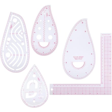 Ensemble de 5 règles courbes multifonctions avec échelle intégrée, en forme de L, pour vêtements white