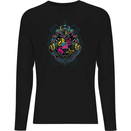 Harry Potter Hogwarts Neon Crest Men's Long Sleeve T-Shirt - Black - S