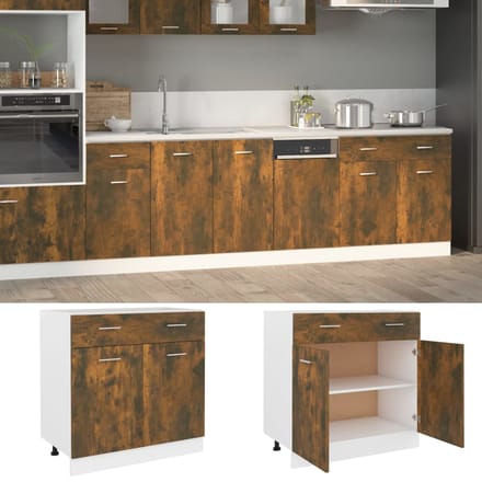 vidaXL - Onderkast - met - lade - Lyon - 80x46x81,5cm - bewerkt - hout - gerookt - eiken