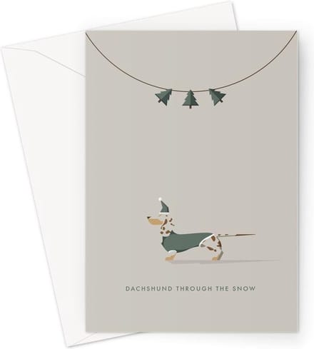 Hound & Herringbone - Getijgerde Teckel Kerstkaart - Chocolate Dapple Dachshund Festive Greeting Card (10 pack)