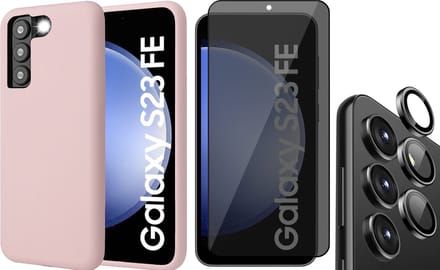 Hoesje geschikt voor Samsung Galaxy S23 FE - Privacy Screenprotector Volledig Dekkend Glas & Camera Protector - Mat Back Case Roze