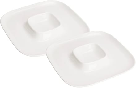 Excellent Houseware Hapjes / Tapas serveerschaal - 2x - poselein - wit - 26 cm - met 2 vakken - rond