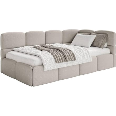 Jeugdbed Chloe rechts bouclé 90x200 met opbergruimte | NADUVI Collection
