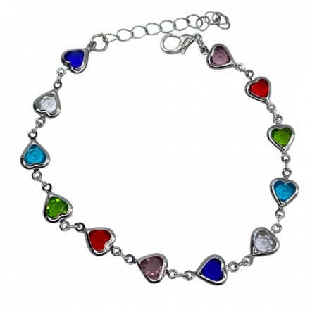 Gekleurde armband -zilverkleur -hartjes- 18 cm - Charme Bijoux