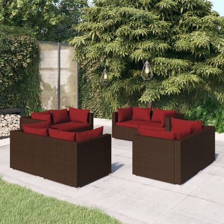 vidaXL - 8-delige - Loungeset - met - kussens - poly - rattan - bruin