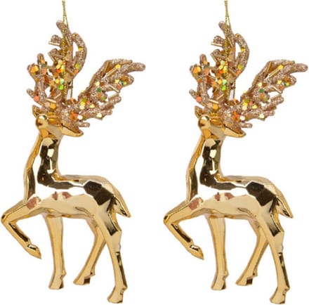 Decoris Kerstboomhanger rendier - 3x - 16 cm - goud - kunststof - feestelijk