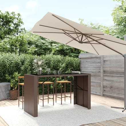 vidaXL - Bartafel - met - glazen - blad - 185x80x110 - cm - poly - rattan - bruin