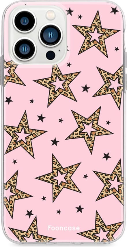 Fooncase Hoesje Geschikt voor iPhone 13 Pro Max - Shockproof Case - Back Cover / Soft Case - Rebell Leopard Sterren Roze