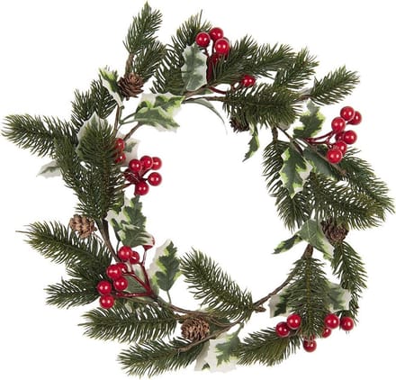 Clayre & Eef Krans Ø 33 cm Groen Rood Hout Kunststof Rond Kerstkrans