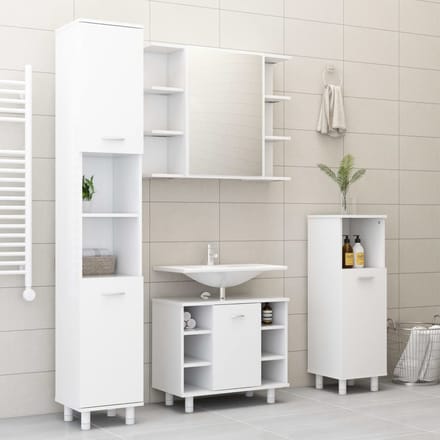 vidaXL - 4-delige - Badkamermeubelset - bewerkt - hout - wit