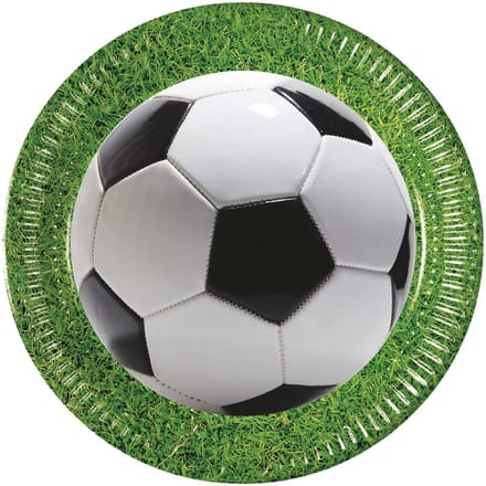 Vegaoo - 8 kartonnen voetbalfeest borden 23 cm voetbal
