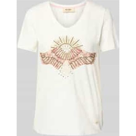 T-shirt met geribde V-hals, model 'Nadine'