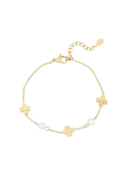 armband - parel en klaver -stainless steel - dames armband - parel
