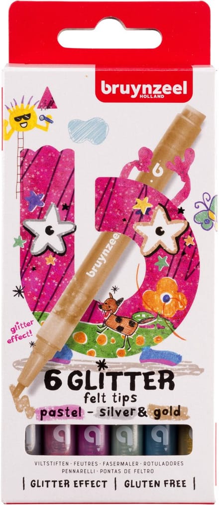 Viltstift bruynzeel kids 6 glitterkleuren | 6 stuks