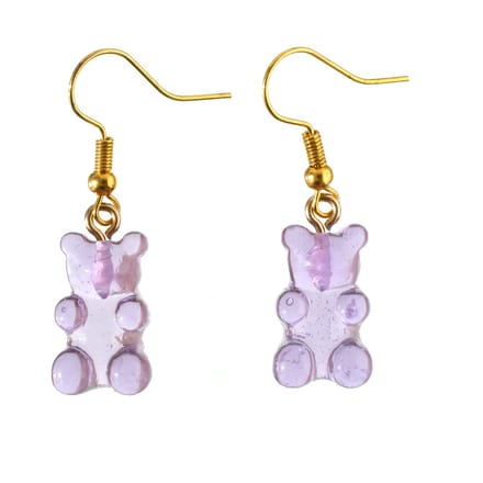 oorbellen gummybear goud lila rvs