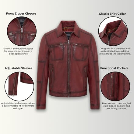 Heren Rood Klassiek Leren Bikerjack - Bettles